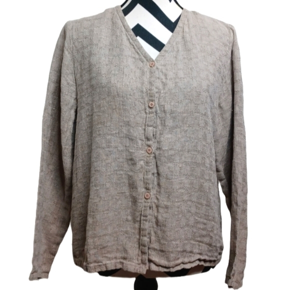 Eileen Fisher Vintage 100% Linen Textured Lagenlook Button Down Front Top - Picture 1 of 14